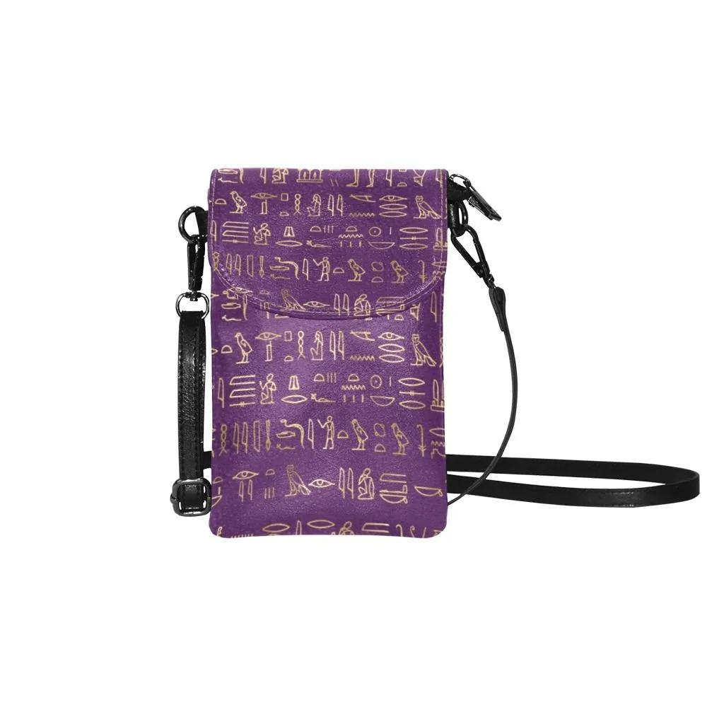 Small Cell Phone Purse - Ancient Egyptian Hieroglyphs #17 Purple