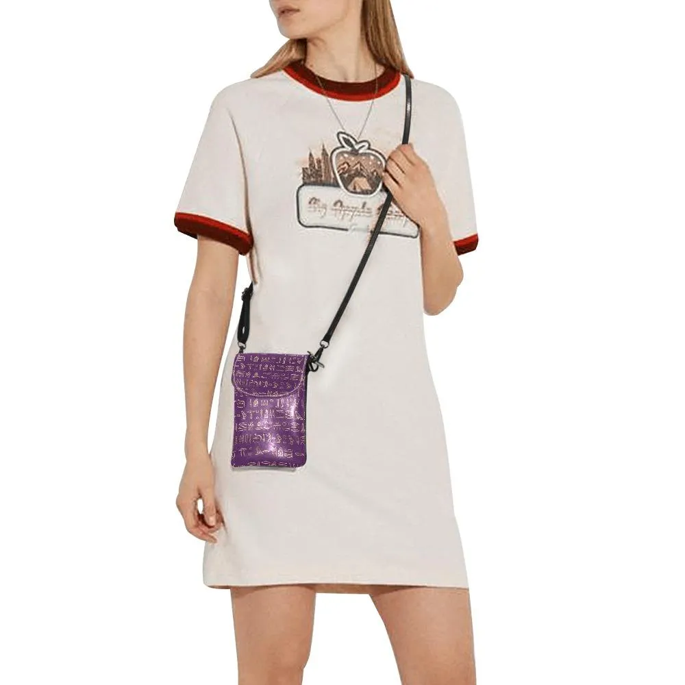 Small Cell Phone Purse - Ancient Egyptian Hieroglyphs #17 Purple