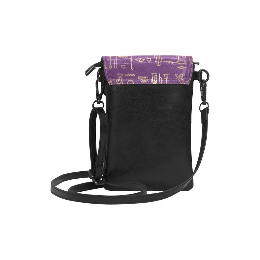 Small Cell Phone Purse - Ancient Egyptian Hieroglyphs #17 Purple