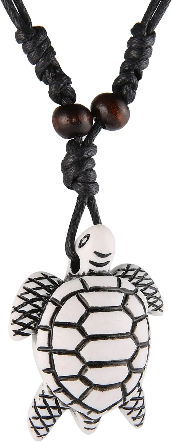 STWTR Hawaiian Turtle Pendant Necklace Men Women - Adjustable Rope Surfer Necklace Handmade Necklace