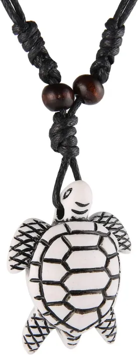 STWTR Hawaiian Turtle Pendant Necklace Men Women - Adjustable Rope Surfer Necklace Handmade Necklace