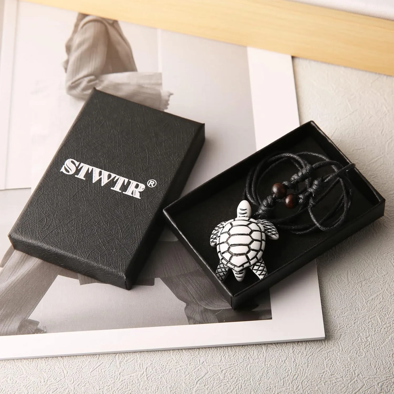 STWTR Hawaiian Turtle Pendant Necklace Men Women - Adjustable Rope Surfer Necklace Handmade Necklace