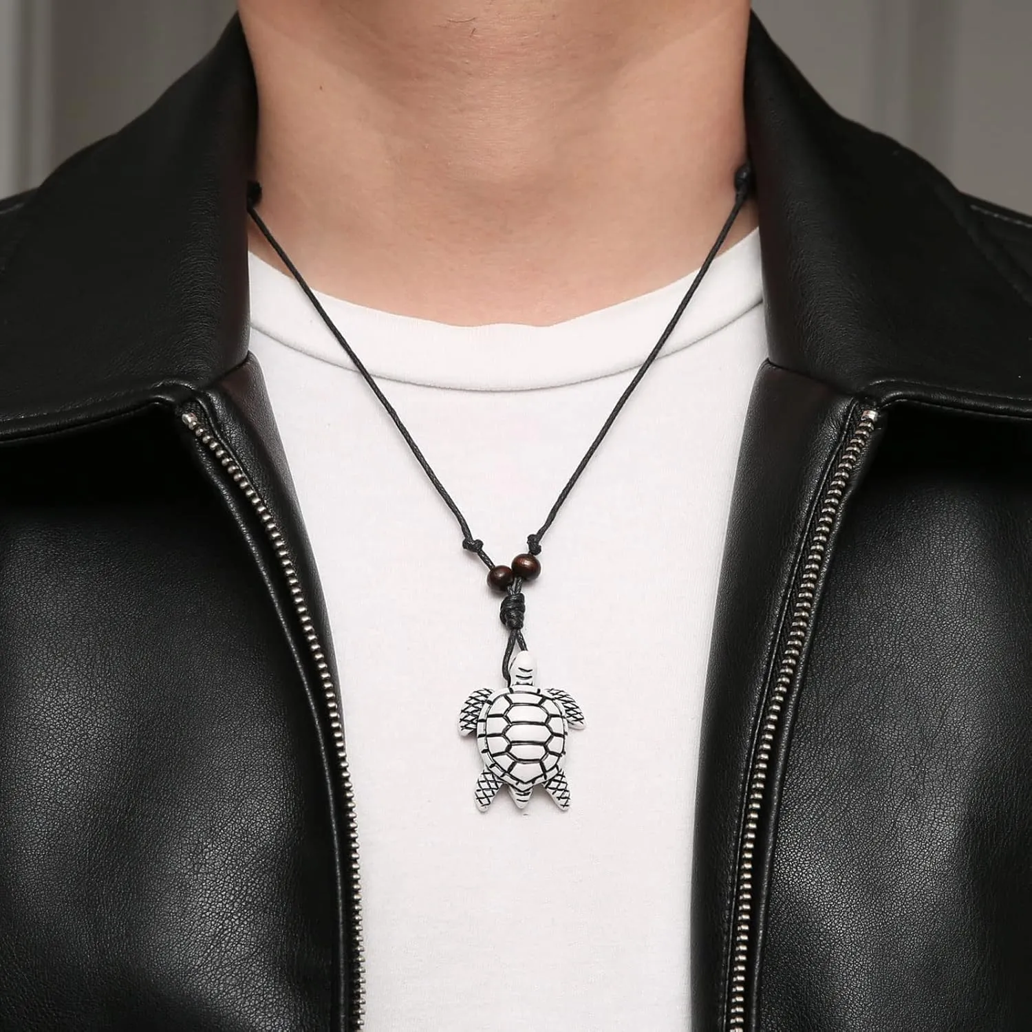 STWTR Hawaiian Turtle Pendant Necklace Men Women - Adjustable Rope Surfer Necklace Handmade Necklace