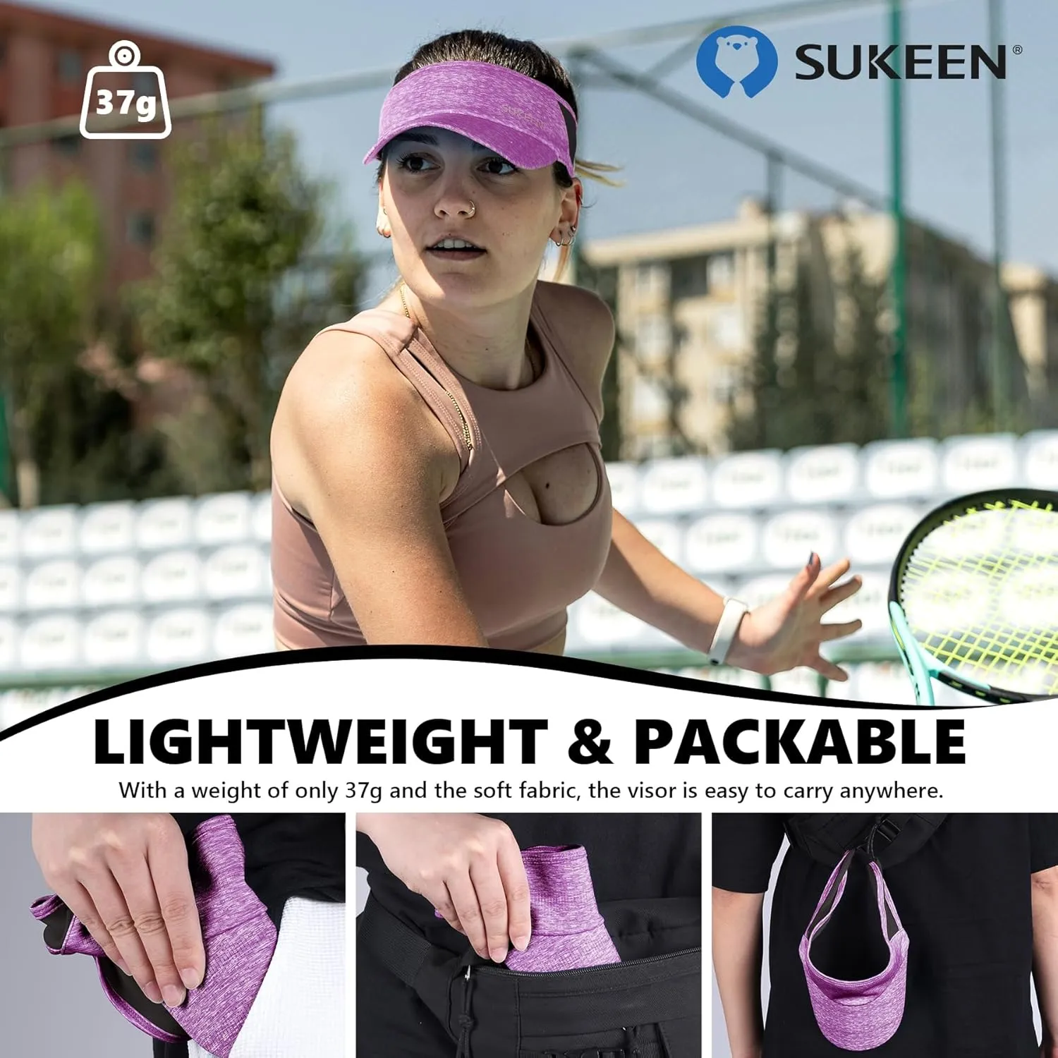 Sukeen Sports Sun Visor Men Women Lightweight Portable Cooling Stretchy Visor Hat for Running, Golf, Daily Wear