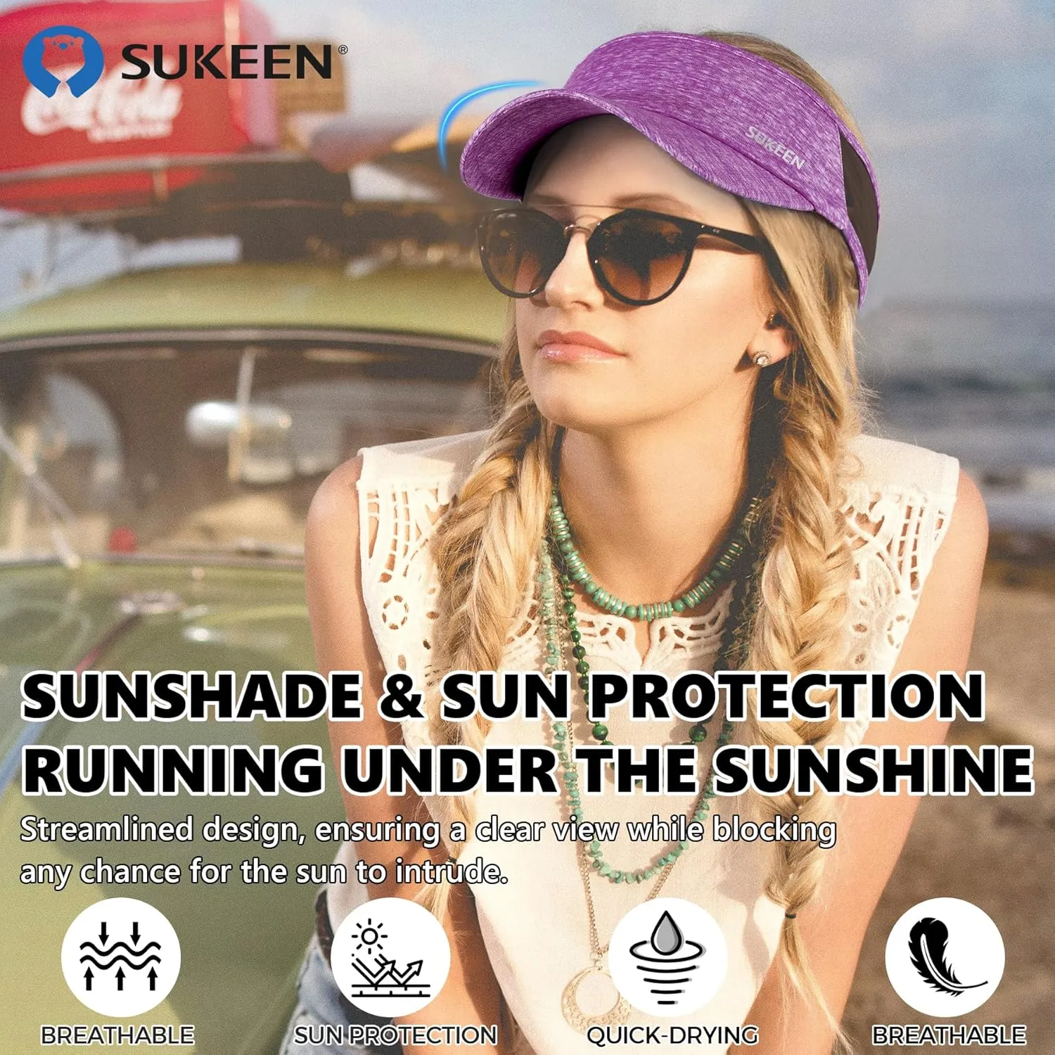 Sukeen Sports Sun Visor Men Women Lightweight Portable Cooling Stretchy Visor Hat for Running, Golf, Daily Wear