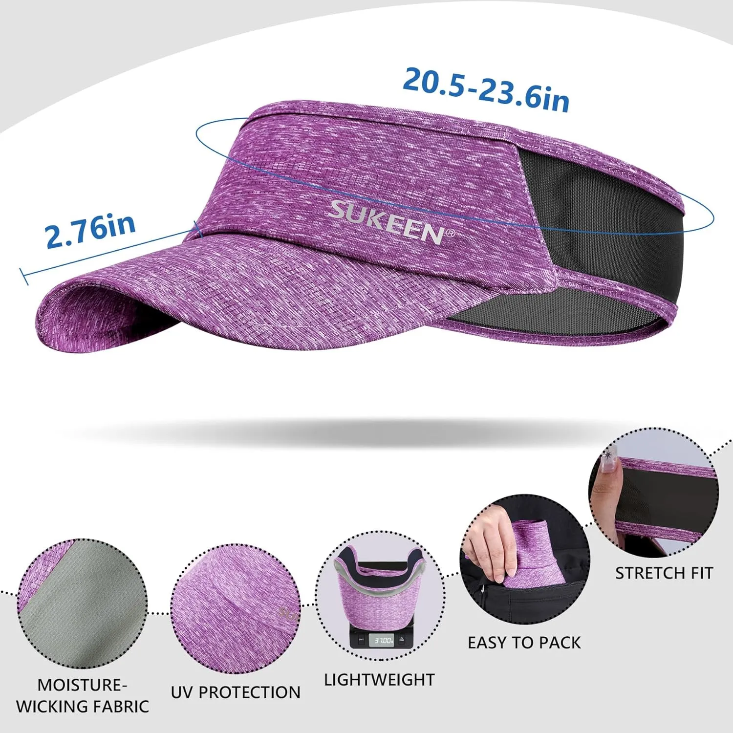 Sukeen Sports Sun Visor Men Women Lightweight Portable Cooling Stretchy Visor Hat for Running, Golf, Daily Wear