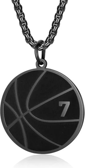Susook Basketball Number Necklace for Men Black Stainless Steel Basketball Charm Pendant Personalized PH4:13 Bible Verse I Can Do All Things Sport Jewelry Gifts for Men