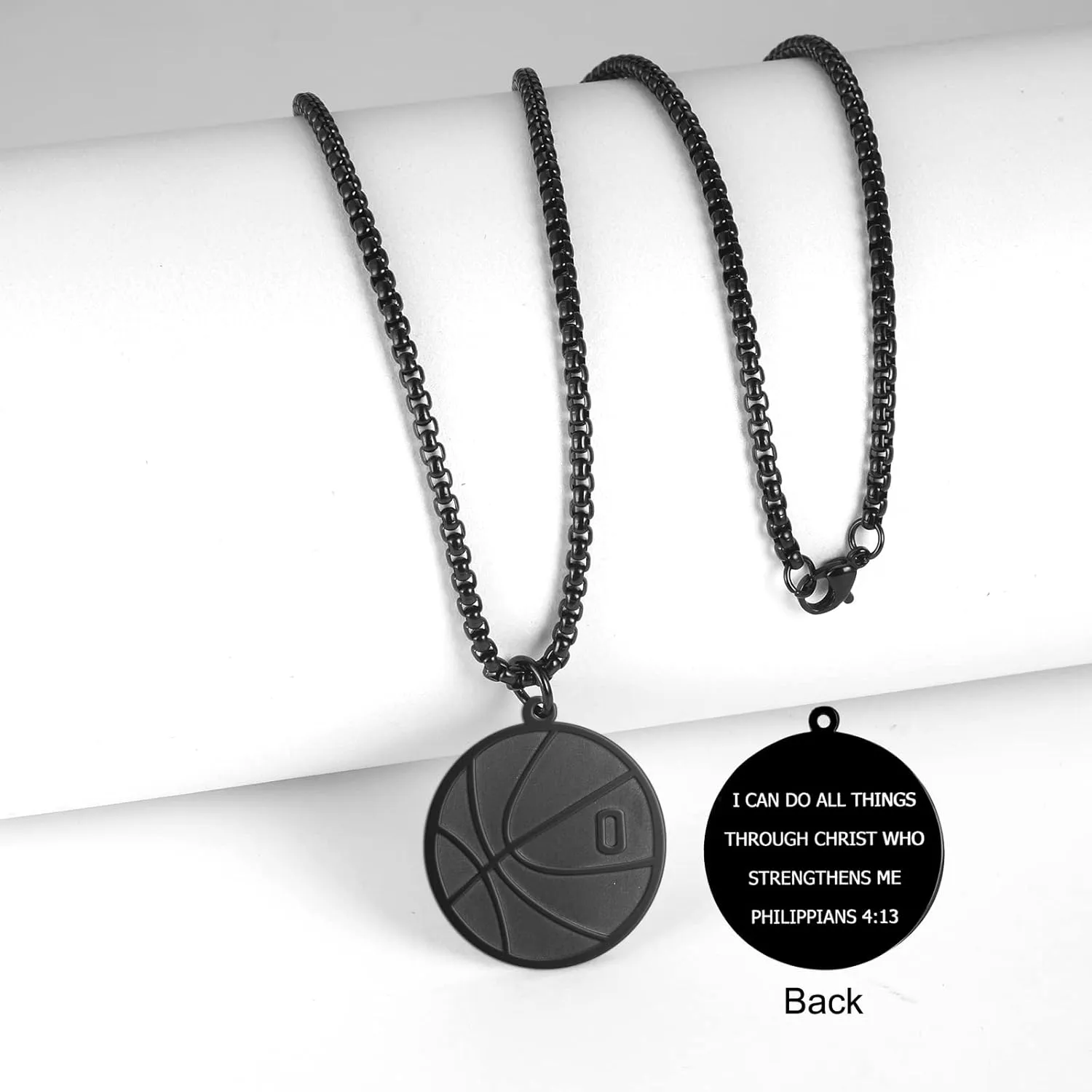 Susook Basketball Number Necklace for Men Black Stainless Steel Basketball Charm Pendant Personalized PH4:13 Bible Verse I Can Do All Things Sport Jewelry Gifts for Men