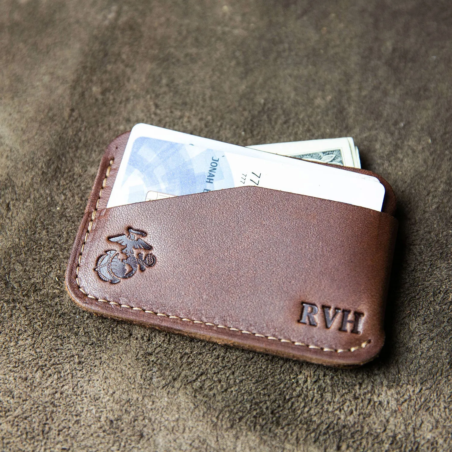 The Officially Licensed Marine Corps Charleston Fine Leather Triple Sleeve Front Pocket Wallet