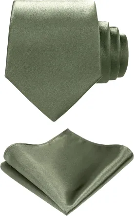 TIE G Solid Satin Woven dyed Color Formal Necktie and Pocket Square Sets in Gift Box