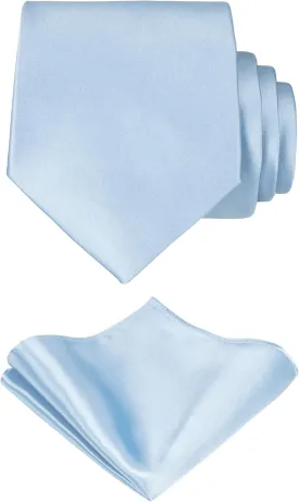 TIE G Solid Satin Woven dyed Color Formal Necktie and Pocket Square Sets in Gift Box