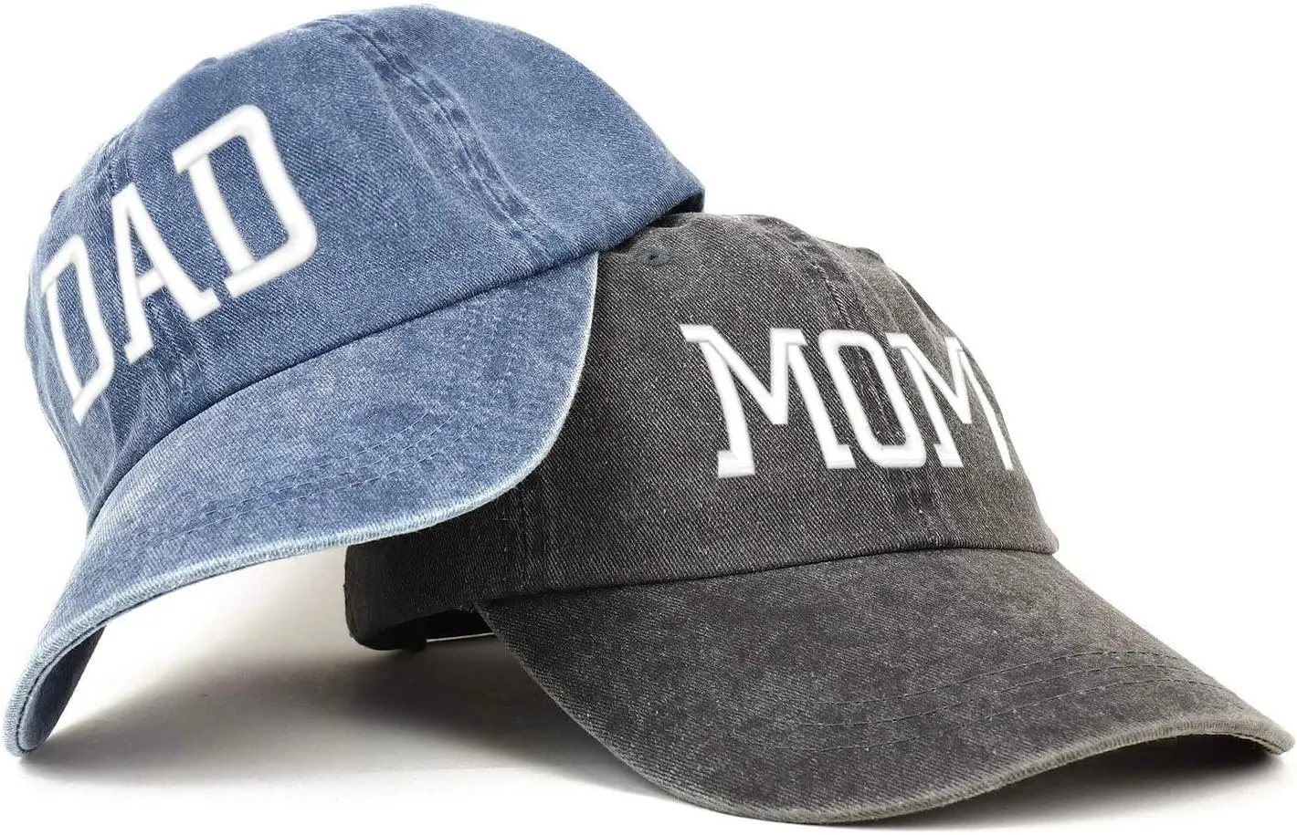 Trendy Apparel Shop Capital Mom and Dad Pigment Dyed Couple 2 Pc Cap Set