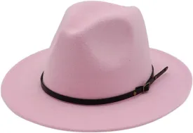 Unisex Classic Fashion Women Vintage Wide Brim Warm Fedoras Panama Jazz Hat Bowler Hat for Men/Women (Pink-1, One Size)