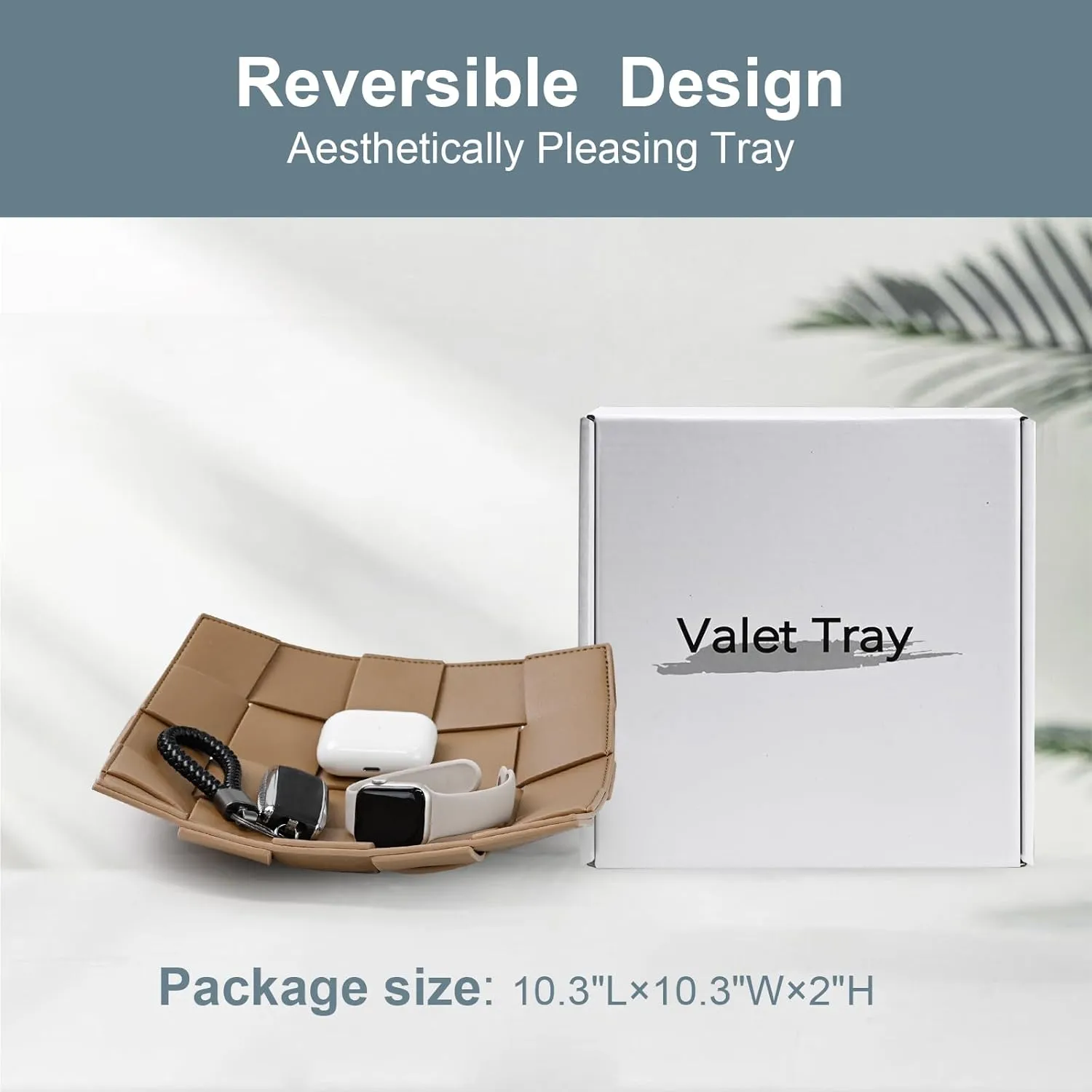 Valet Tray PU Leather Key Holder Bowl for Men Entryway Table Nightstand Catchall Storage Organizer Tray for Wallet, Keys, Coins - Coffee, 9.8" L x 9.8" W x 2" H