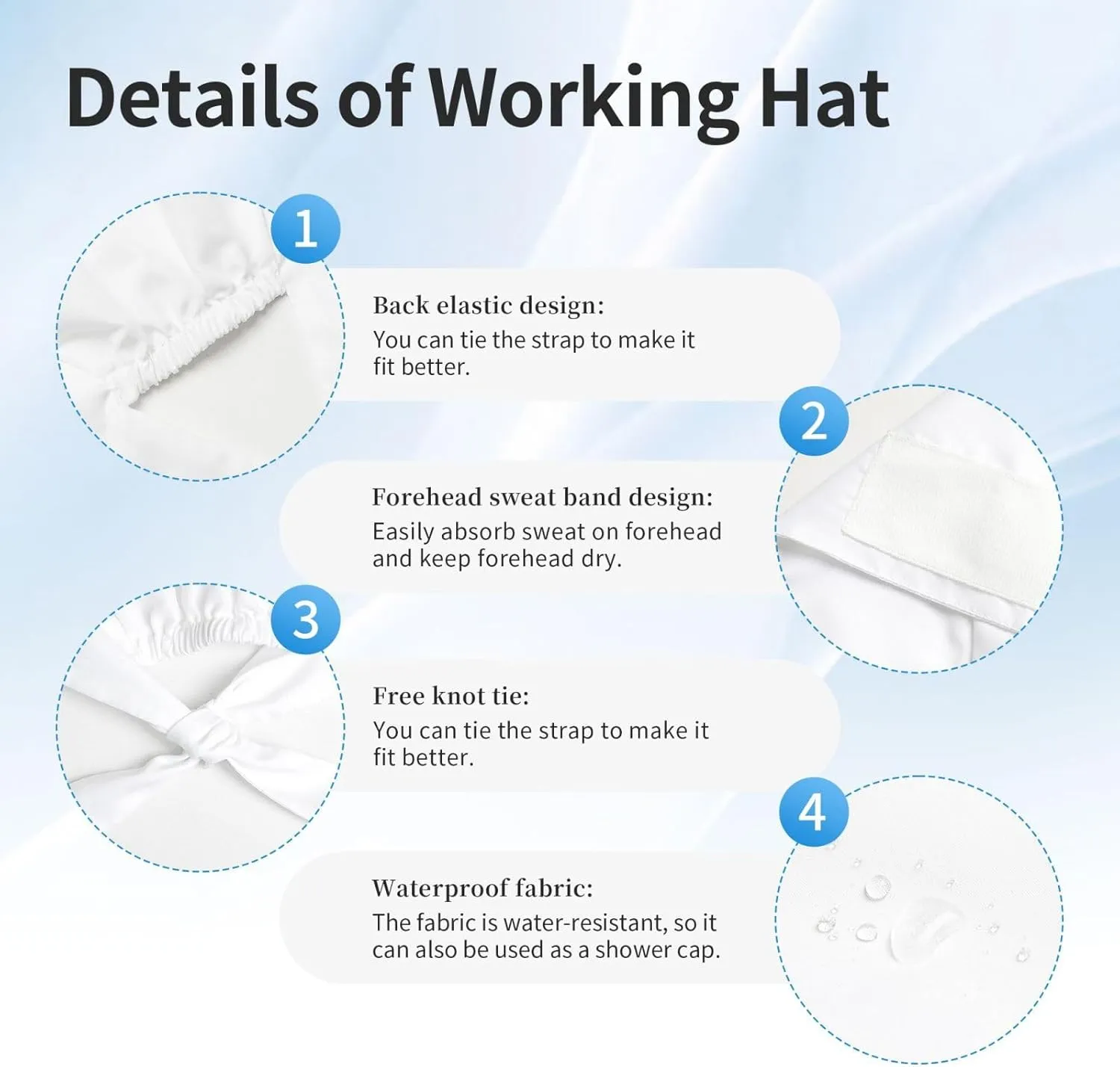 Working Cap with Sweatband Comfortable and Breathable Adjustable for Men Women Scrub Cap