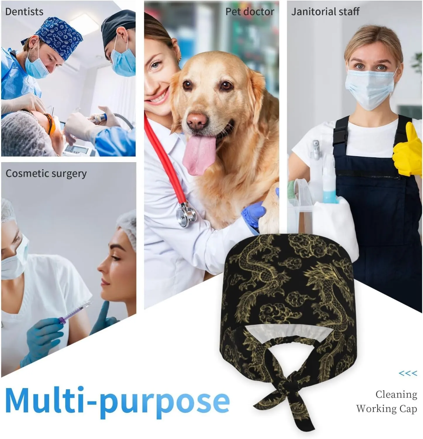 Working Cap with Sweatband Comfortable and Breathable Adjustable for Men Women Scrub Cap