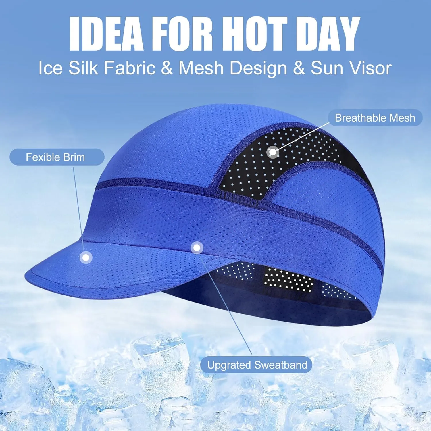 XXL Cooling Cycling Cap Skull Caps Under Helmet Mesh Hats with Sun Visor for Big Head Bike Hard Hat Liner for Men