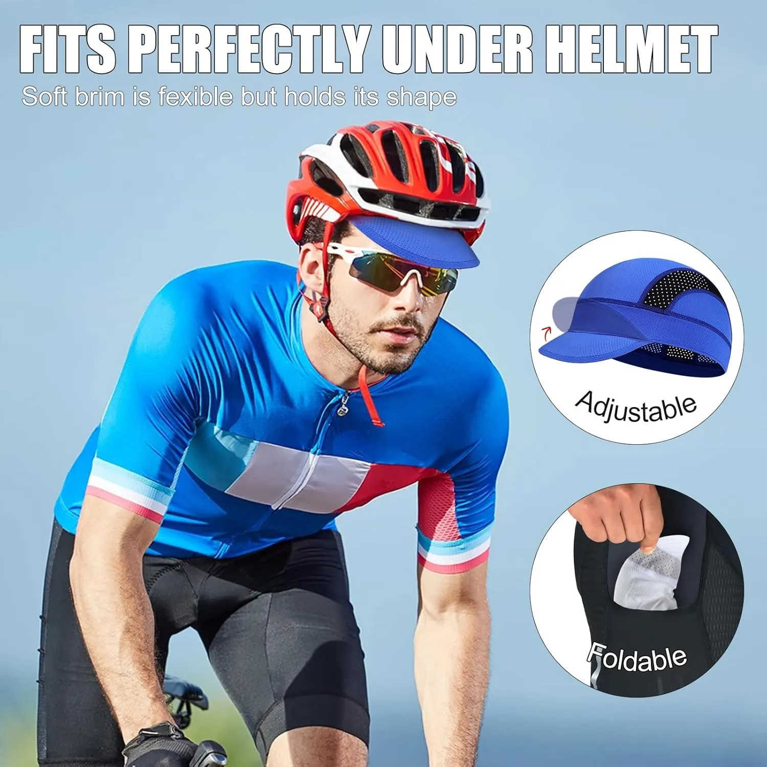 XXL Cooling Cycling Cap Skull Caps Under Helmet Mesh Hats with Sun Visor for Big Head Bike Hard Hat Liner for Men