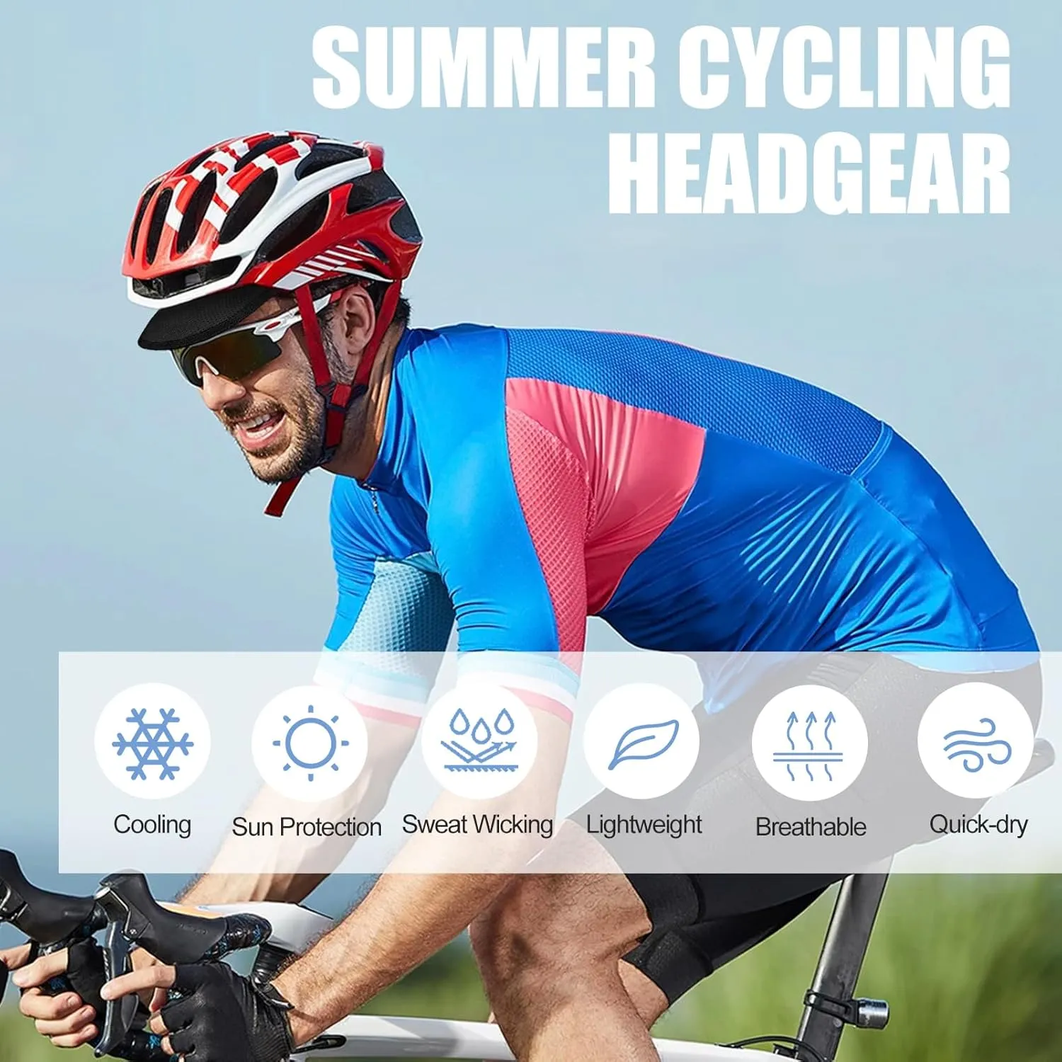 XXL Cooling Cycling Cap Skull Caps Under Helmet Mesh Hats with Sun Visor for Big Head Bike Hard Hat Liner for Men