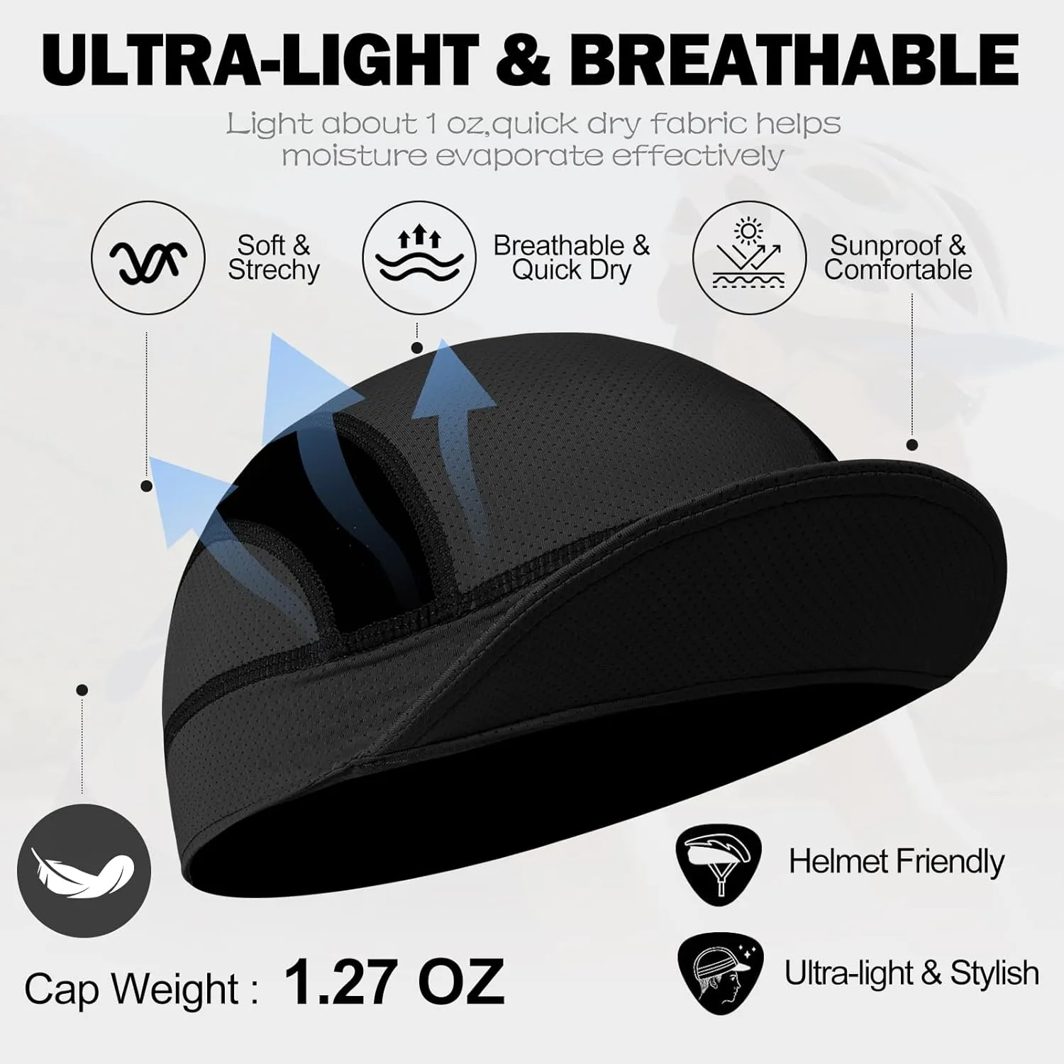XXL Mesh Cycling Cap for Men Big Head Cooling Skull Cap Bike Hard Hat Liner with Sun Visor, Men Big Size Cycling Hat