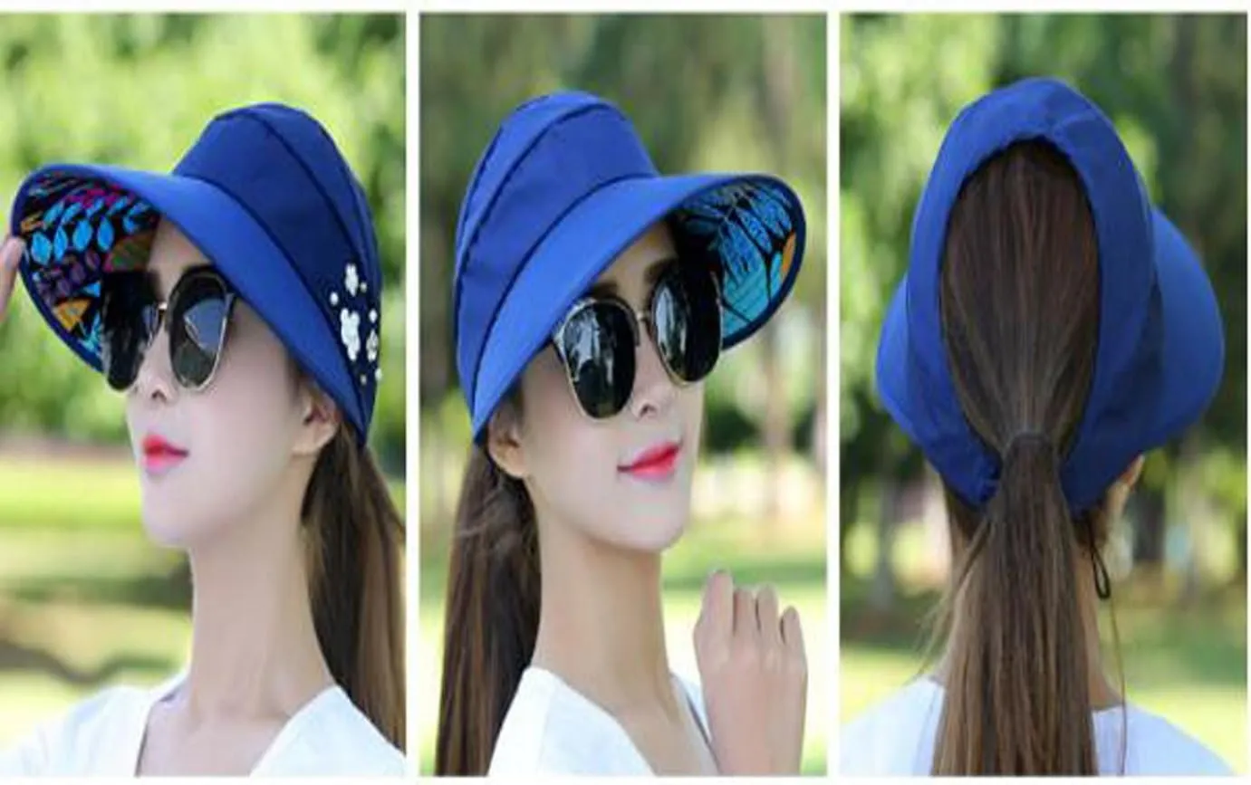 YEKEYI Sun Hats Women Summer Hat Outdoor UV Protection Wide Large Brim Cap Beach Visor Caps Foldable (Nave)
