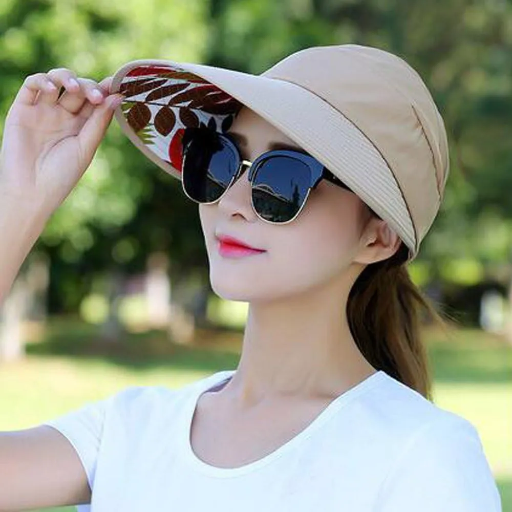 YEKEYI Sun Hats Women Summer Hat Outdoor UV Protection Wide Large Brim Cap Beach Visor Caps Foldable (Nave)