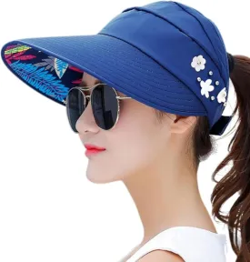 YEKEYI Sun Hats Women Summer Hat Outdoor UV Protection Wide Large Brim Cap Beach Visor Caps Foldable (Nave)