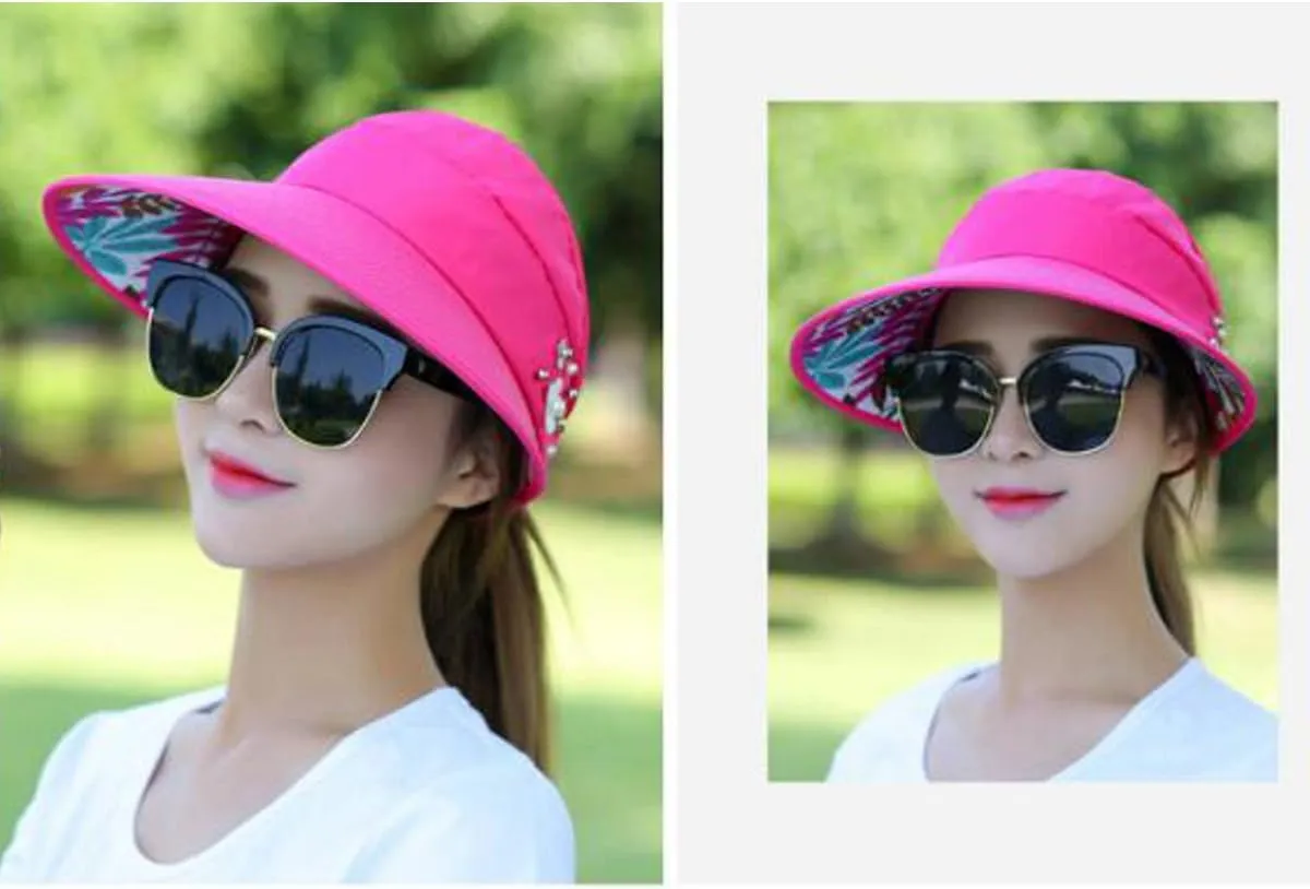 YEKEYI Sun Hats Women Summer Hat Outdoor UV Protection Wide Large Brim Cap Beach Visor Caps Foldable (Nave)