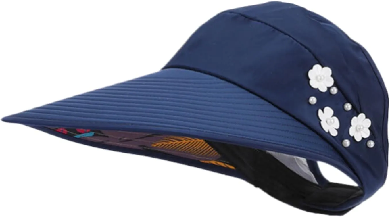 YEKEYI Sun Hats Women Summer Hat Outdoor UV Protection Wide Large Brim Cap Beach Visor Caps Foldable (Nave)