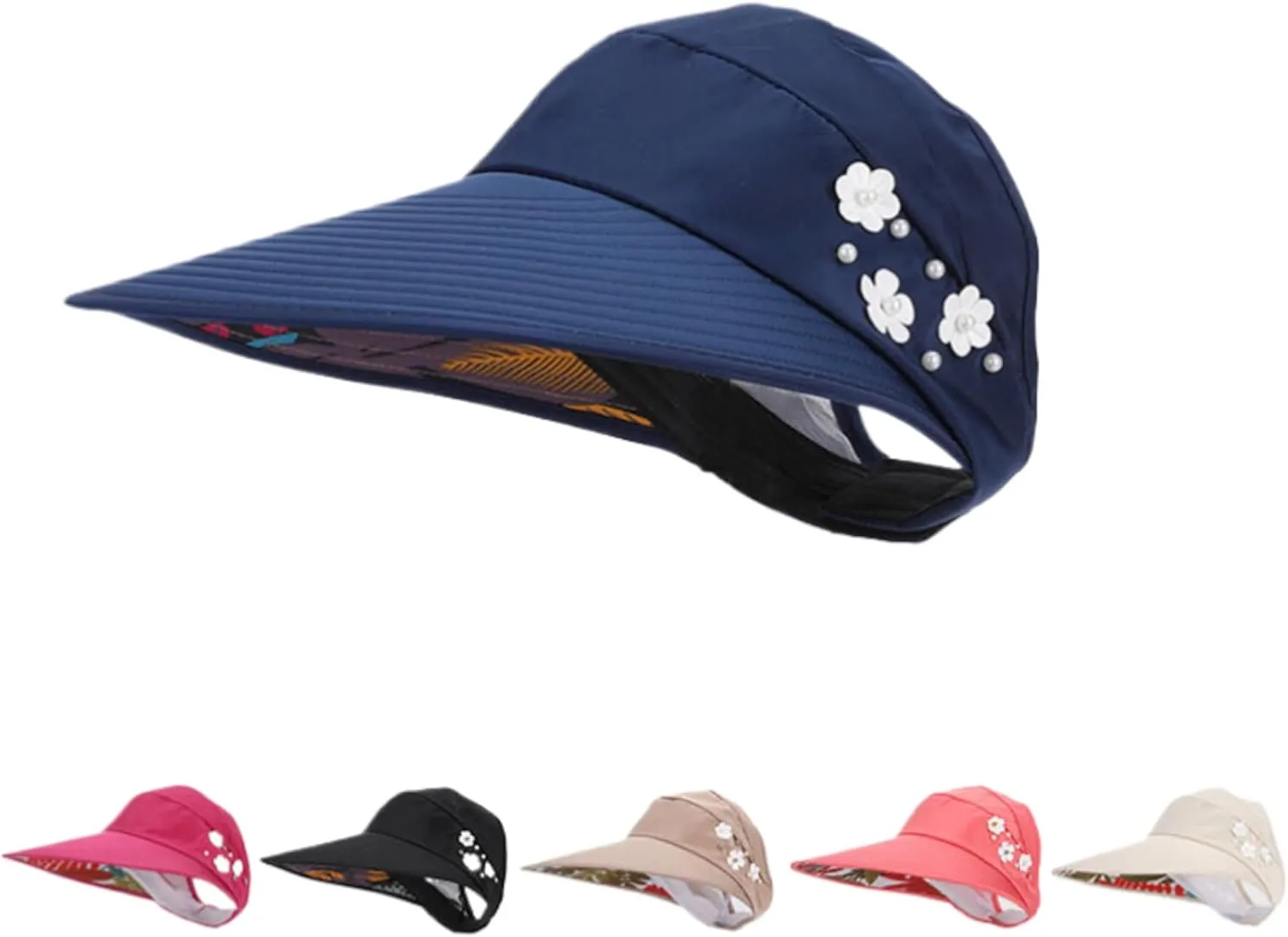 YEKEYI Sun Hats Women Summer Hat Outdoor UV Protection Wide Large Brim Cap Beach Visor Caps Foldable (Nave)