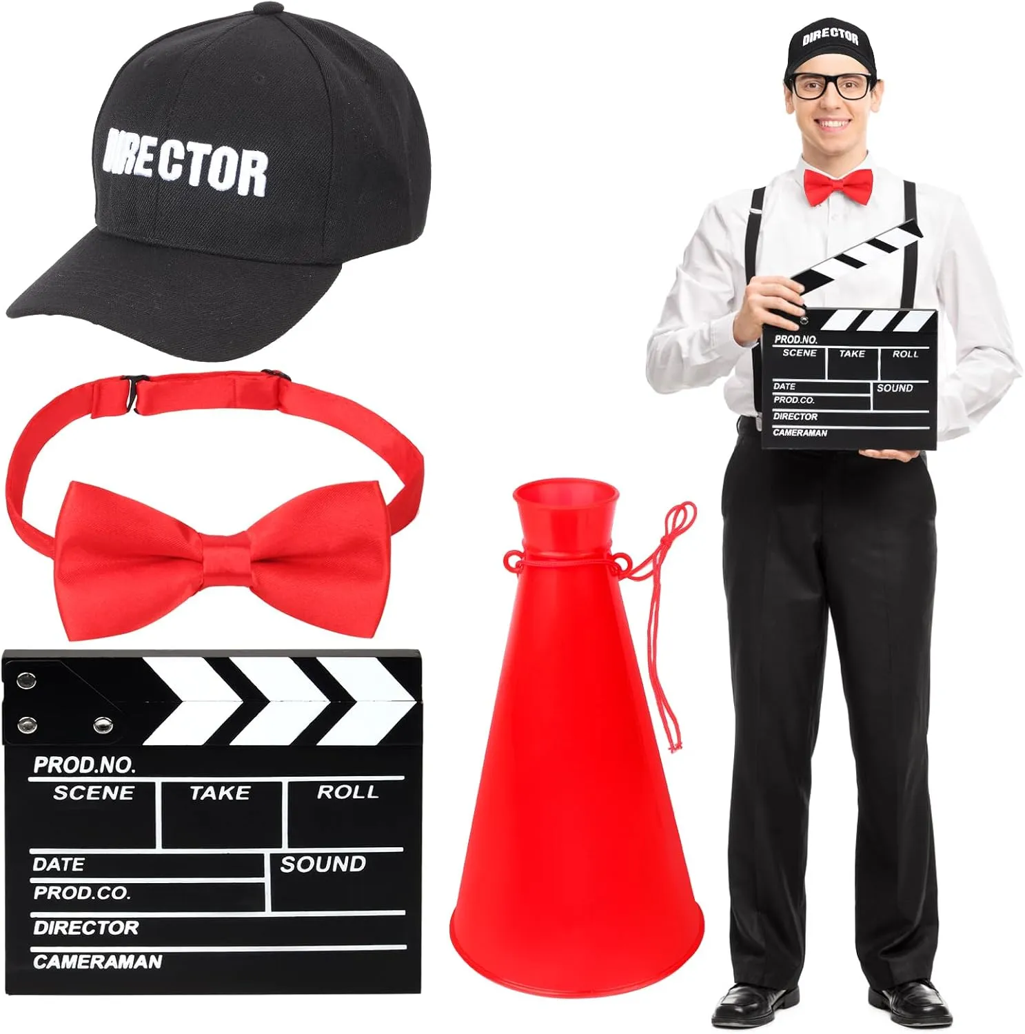 Yewong Adult Movie Director Costume Set Include Hat Bowtie Clapboard Megaphone for Film Birthday Party Photo Props