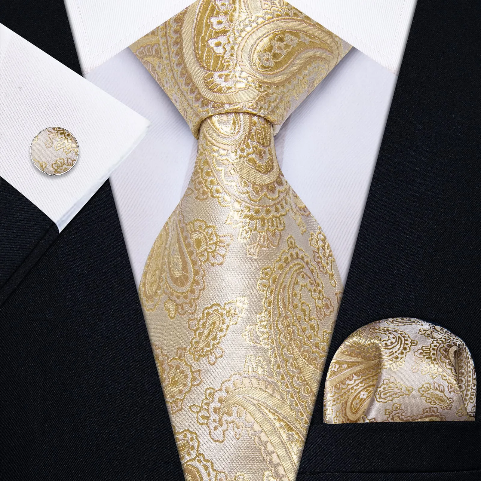 YourTies Beige Tie Paisley Neck Tie Light Blue Brooch Set with Clip