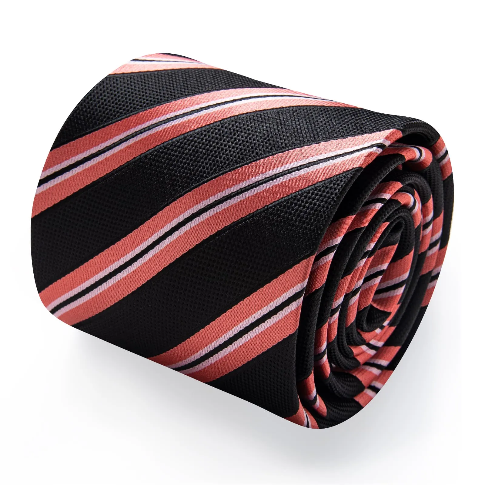 YourTies Black Necktie Coral Red Stripes Men's Tie Brooch for Suit Set