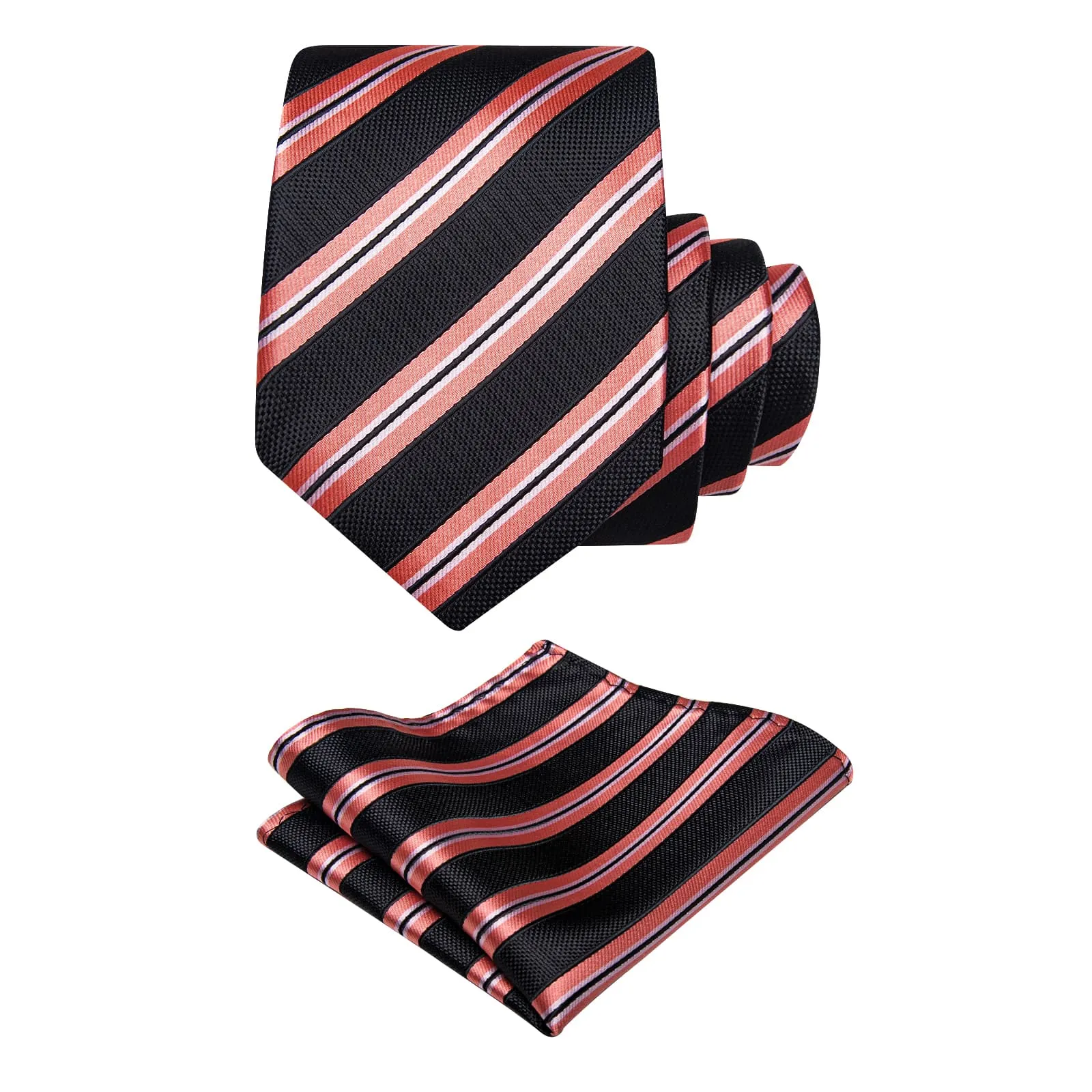 YourTies Black Necktie Coral Red Stripes Men's Tie Brooch for Suit Set