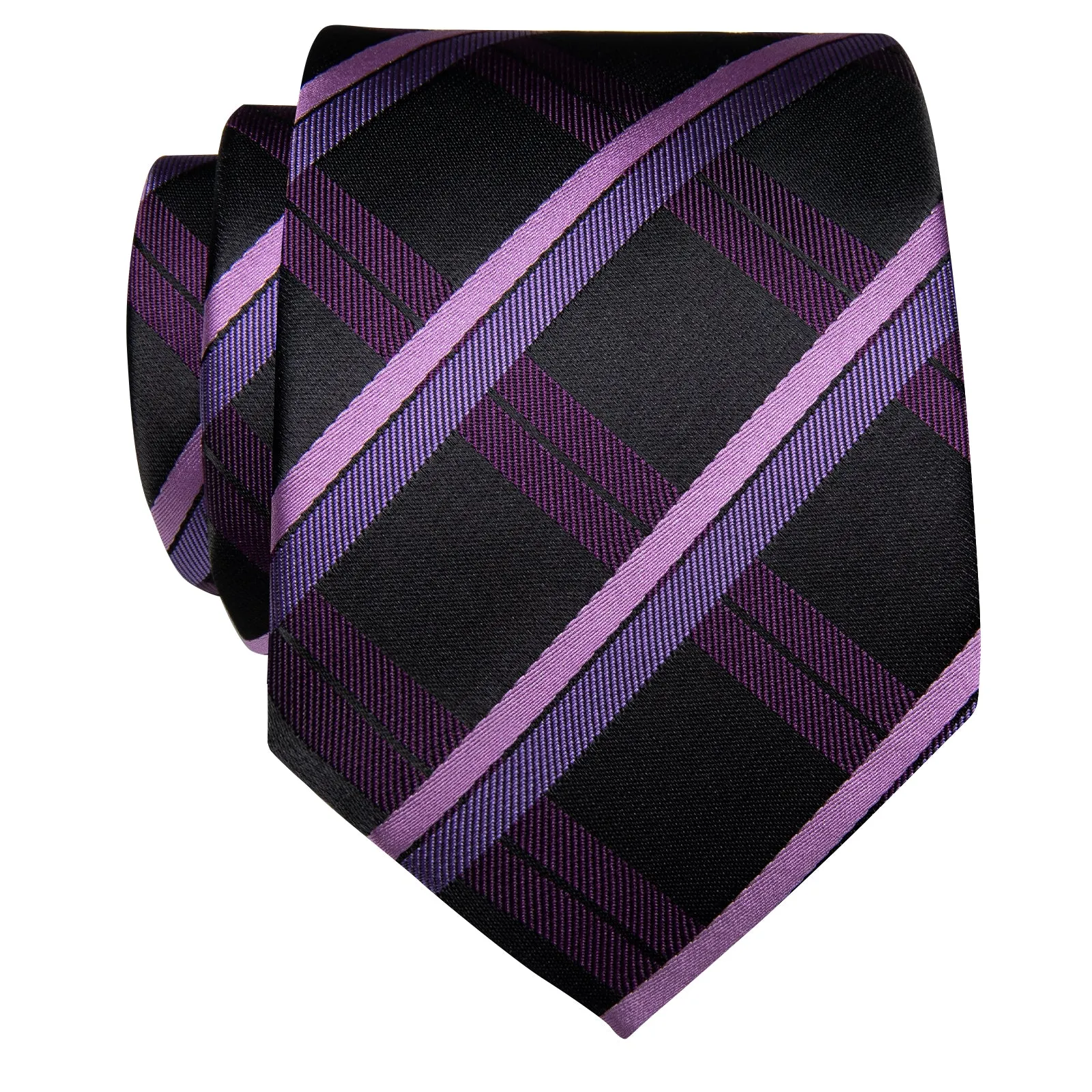 YourTies Black Tie Lavender Purple Plaid Silk Necktie  Golden Tie Clip