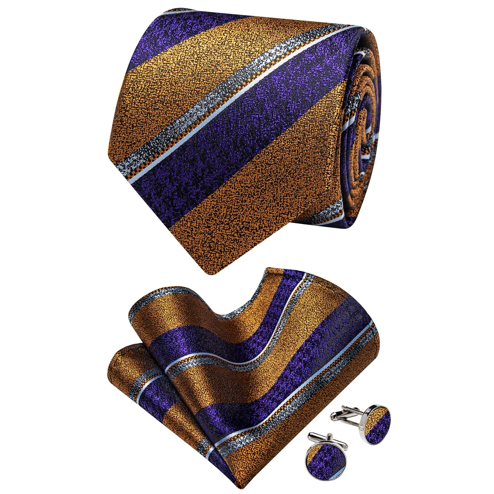 YourTies Blue Gold Necktie Striped Men Tie Brooch Set for Suit Blazer