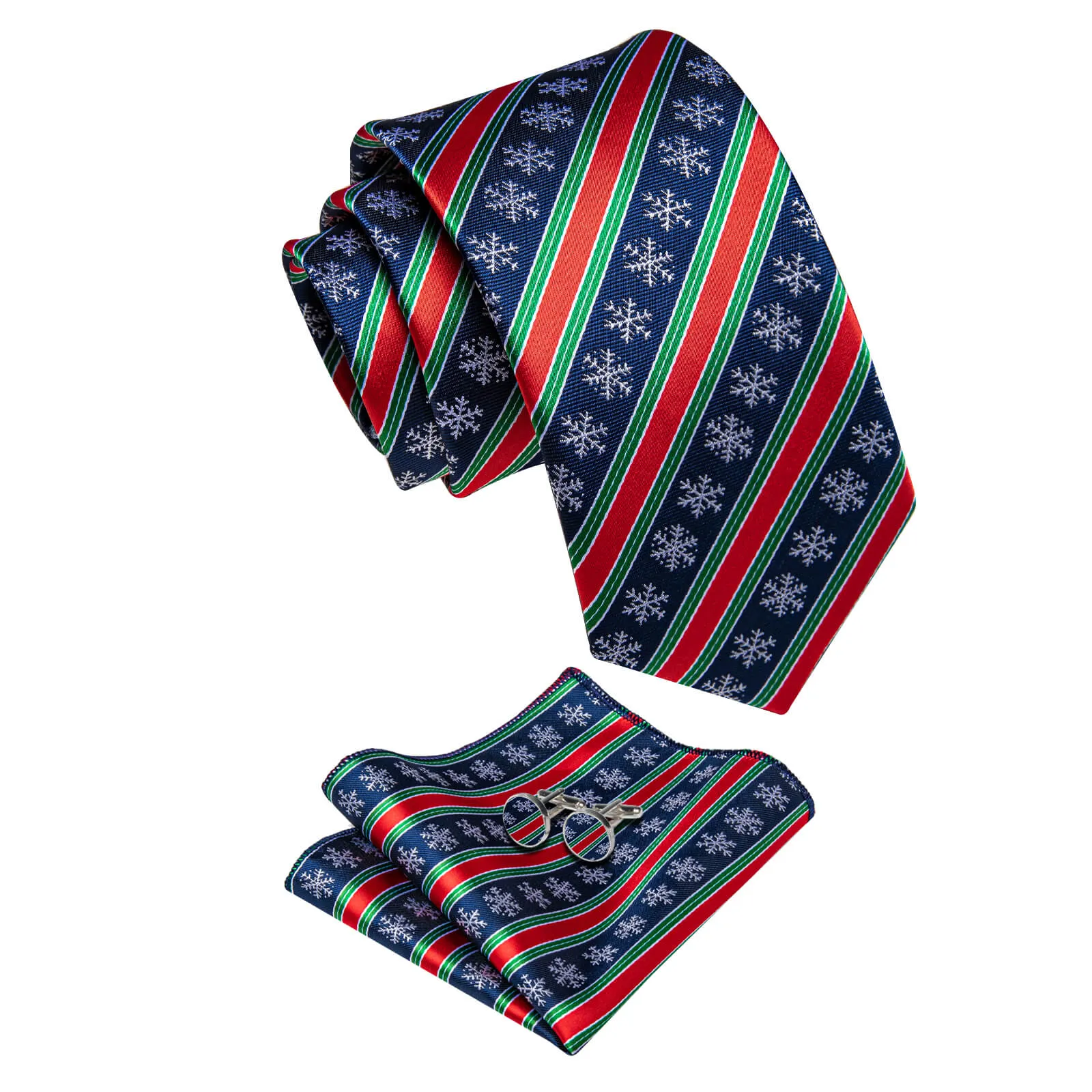 YourTies Dark Blue Red Green Striped Christmas Men's Necktie Set