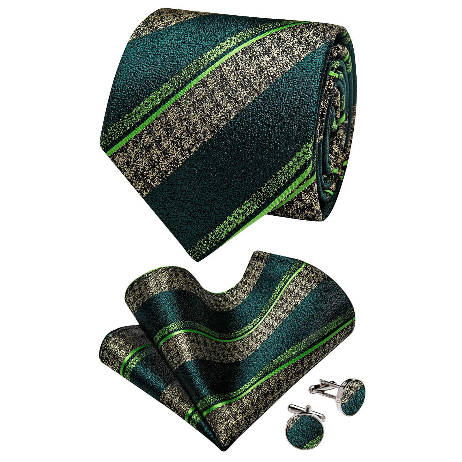 YourTies Dark Green Necktie Men's Wedding Necktie Hanky Cufflinks Set