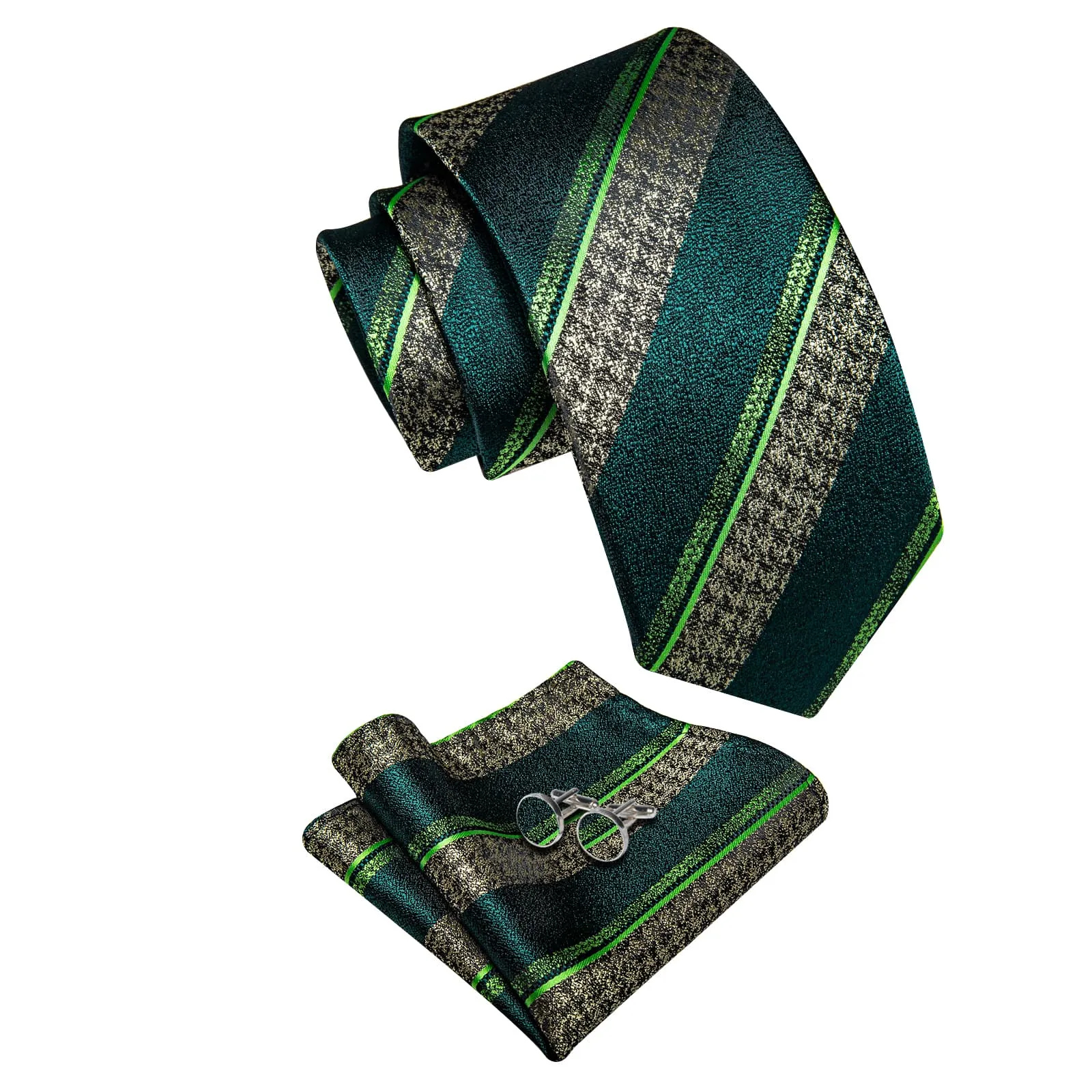 YourTies Dark Green Necktie Men's Wedding Necktie Hanky Cufflinks Set