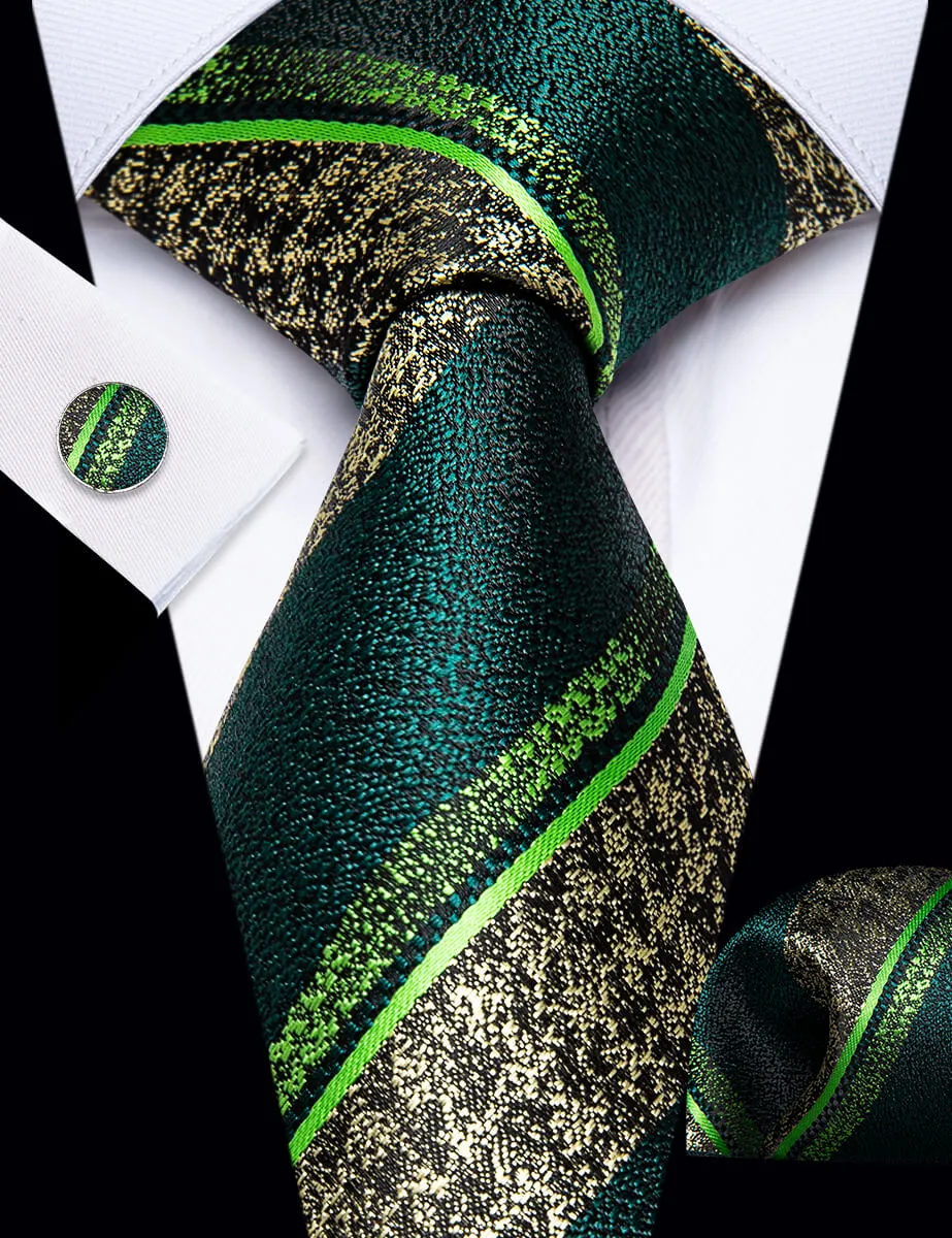 YourTies Dark Green Necktie Men's Wedding Necktie Hanky Cufflinks Set