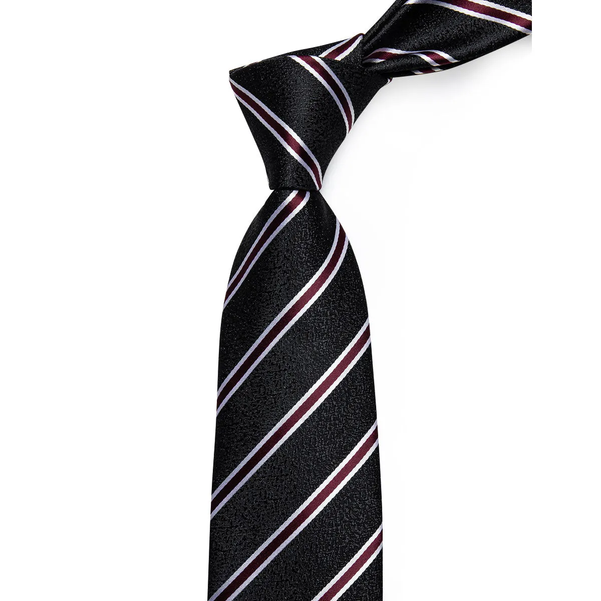 YourTies Mens Black Tie Red Striped Silk Necktie with Golden Tie Clip