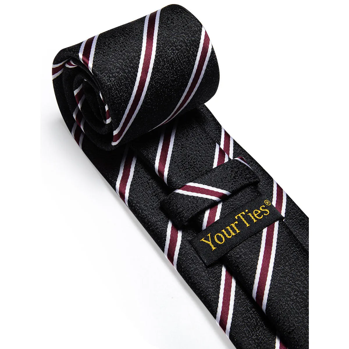 YourTies Mens Black Tie Red Striped Silk Necktie with Golden Tie Clip