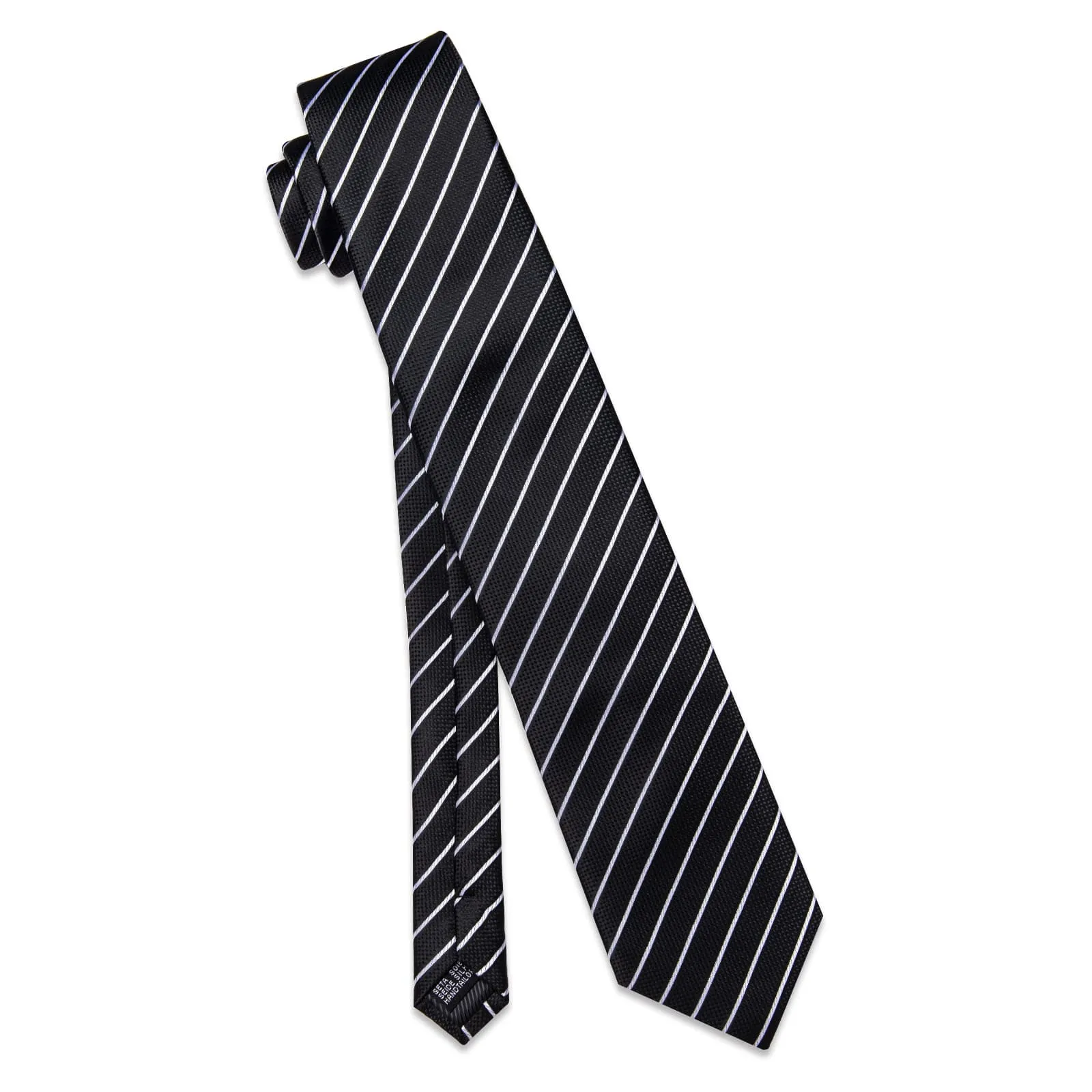 YourTies Stripeds Necktie Black White Jacquard Tie Hanky Cufflinks Set