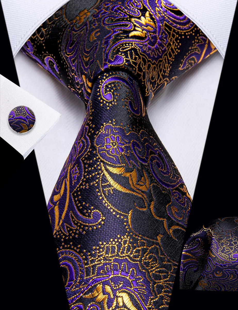 YourTies Stripeds Necktie Black White Jacquard Tie Hanky Cufflinks Set