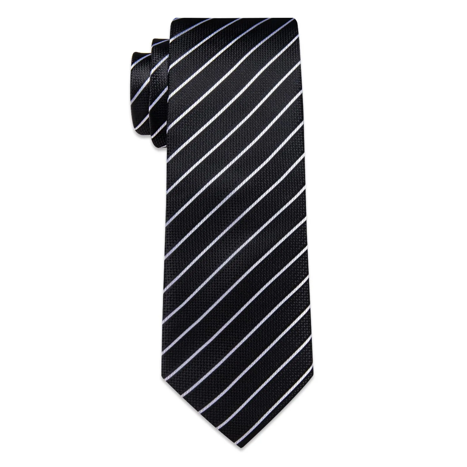 YourTies Stripeds Necktie Black White Jacquard Tie Hanky Cufflinks Set