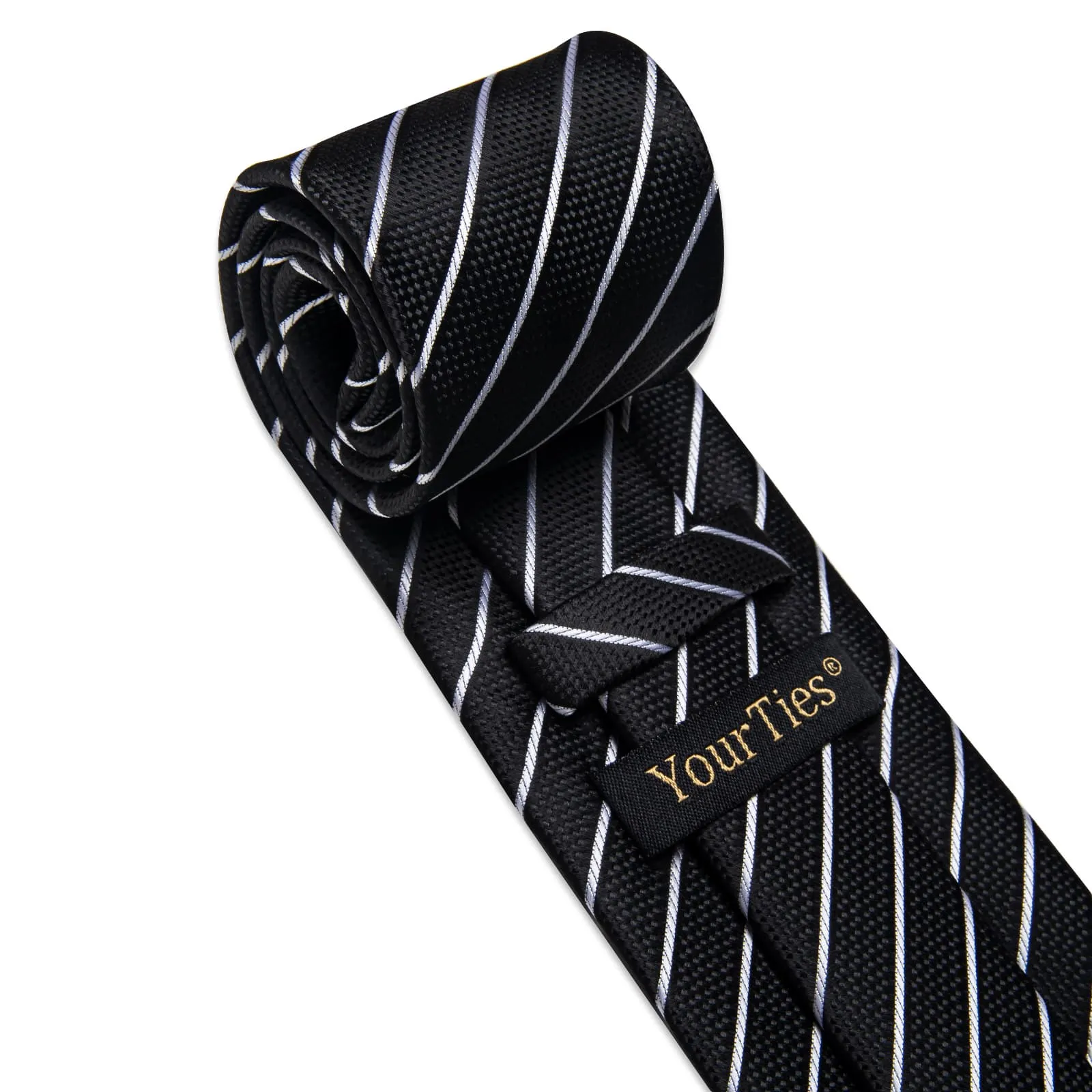 YourTies Stripeds Necktie Black White Jacquard Tie Hanky Cufflinks Set