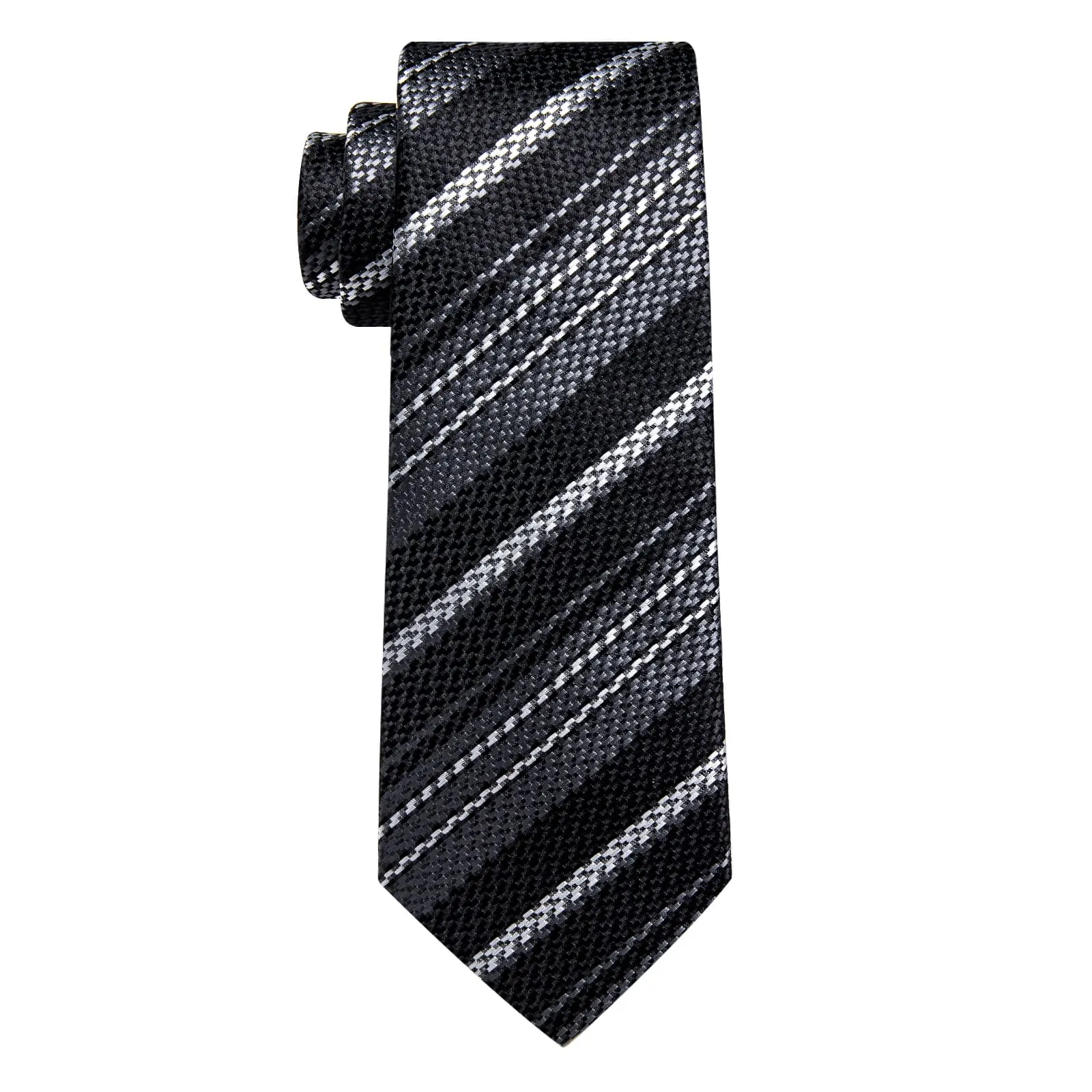 YourTies Tie Black Grey White Stripes Wedding Tie Hanky Cufflinks Set