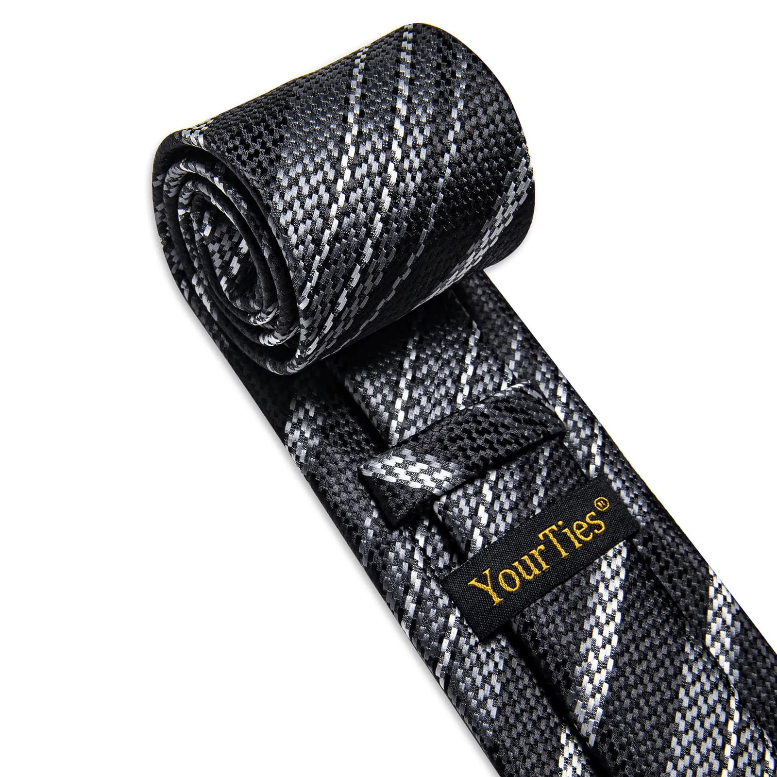 YourTies Tie Black Grey White Stripes Wedding Tie Hanky Cufflinks Set